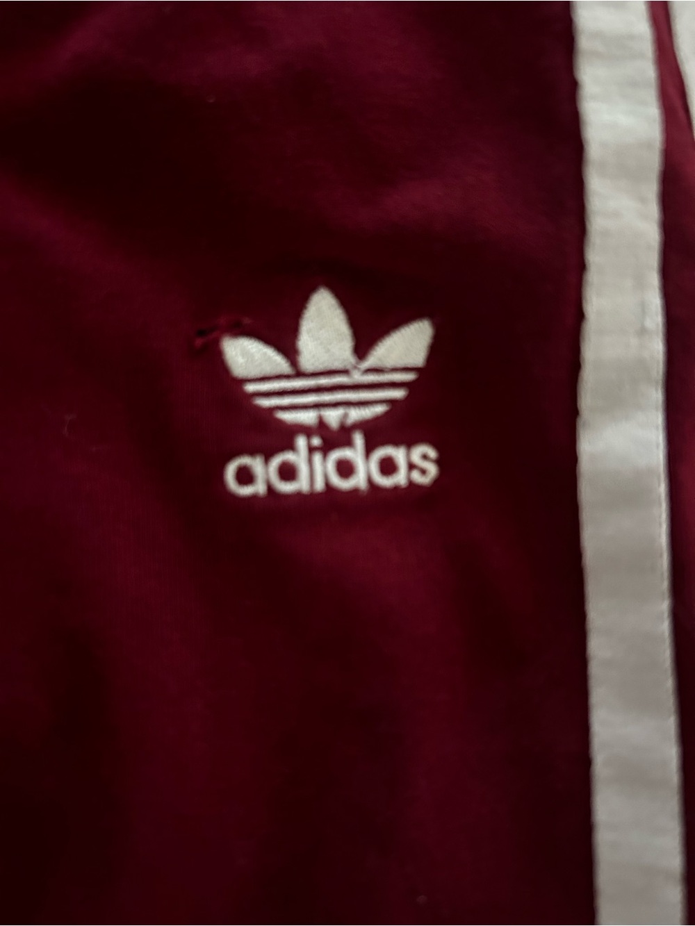 adidas Women’s Burgundy Track Pants with White Trefoil Stripe